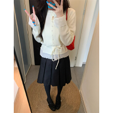 批发实拍实价不减：假两件米白针织开衫<b class='q'>毛衣</b>外套收腰显瘦