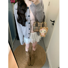 批发实拍实价：春款烟灰<b class='q'>开衫</b>显瘦慵懒单穿外穿毛衣针织衫外套