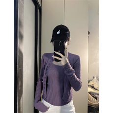 批发实拍实价：2026年春款韩系纯欲紫色吊带+<b class='q'>开衫</b>毛衣<b class='q'>针织</b>衫2件套