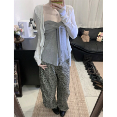 批发实拍实价：荷叶边开衫抹胸上衣2026女百搭减龄纯欲凉感长袖T恤