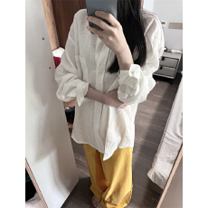批发实拍实价：亚麻<b class='q'>衬衫</b>女<b class='q'>长袖</b>中长款单排扣白色<b class='q'>衬衣</b>