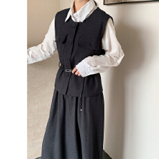 批发实拍 2026春款套装/ 马甲配长裙洋气两件套