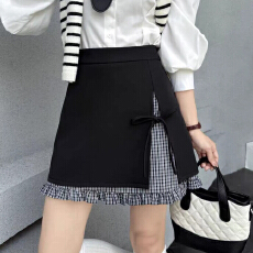 批发<b class='q'>格子</b>拼接开叉<b class='q'>西装</b>半身裙 高腰显瘦防走光a字短裙