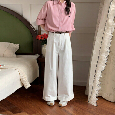 批发实拍 <b class='q'>白</b>色阔腿裤女春夏2026年新款高腰遮胯显瘦宽松闲直筒长<b class='q'>裤子</b>