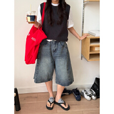 批发26年夏上新  复古水洗中裤牛仔裤 男女可穿