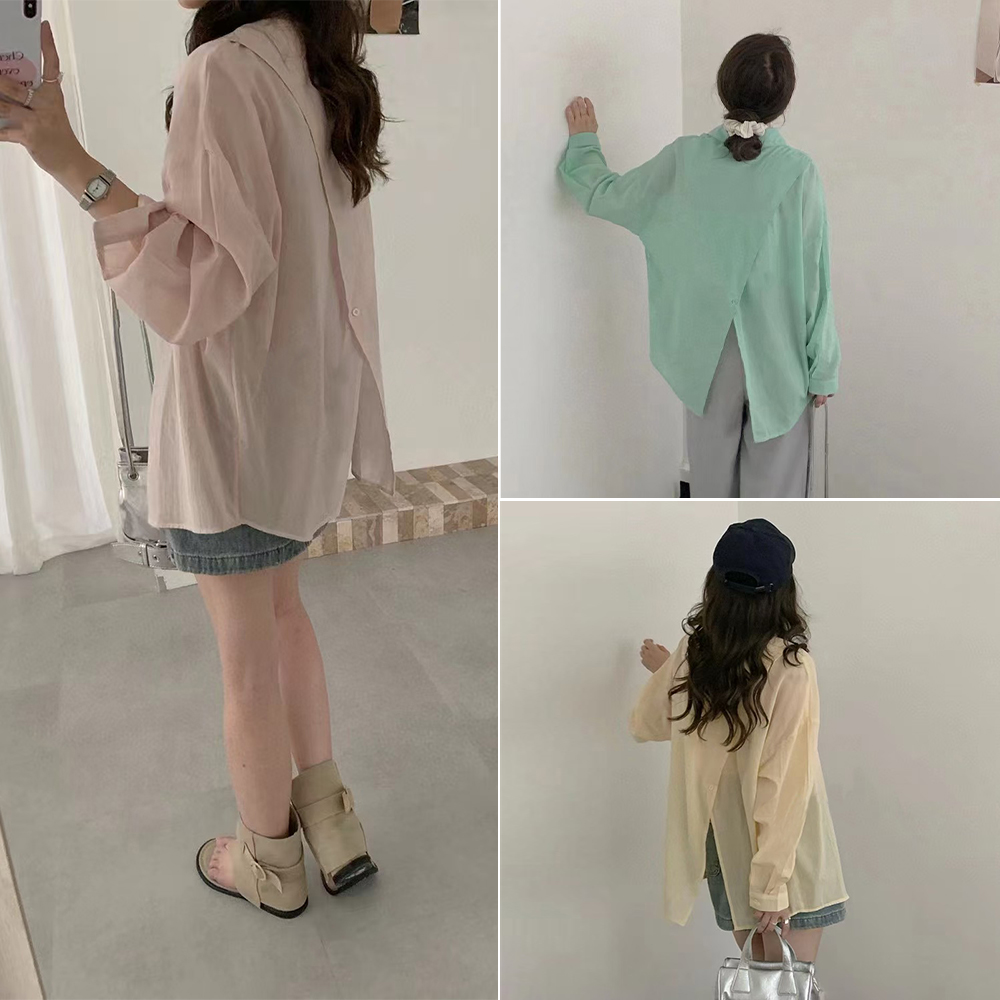 한 부서 작은 청신 긴팔 셔츠 여름 불규칙 디자인 센스 다용도 얇고 가벼운 통기성 자외선 차단 셔츠