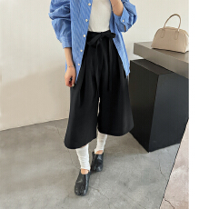 批发实拍有货 复古系绳阔腿宽松西装中裤七分裤<b class='q'>女</b>春夏休闲百搭八分裤