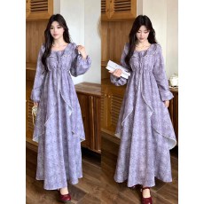 批发2026春秋新款胖mm复古<b class='q'>波点</b>印花新中式<b class='q'>连衣裙</b>减龄显瘦荷叶边长裙子