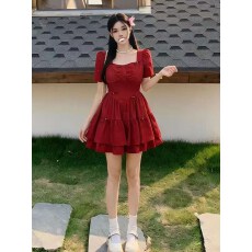 批发大码法式微胖连衣裙女2026夏季新款<b class='q'>甜美</b>辣妹气质蝴蝶结显瘦短裙子