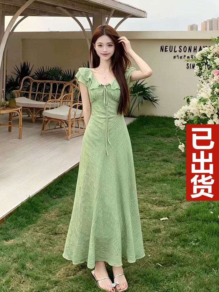 2026 프랑스식 품격 V넥 꽃무늬 순수한 욕망 하이웨이스트 치마 여성 지방 mm 여름 우아한 태도 가짜 아름다운 드레스