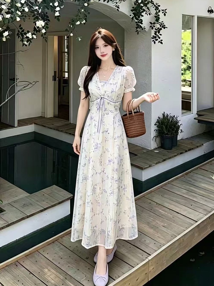 프랑스식 자이언트 잘 생긴 ~ 중 꽃무늬 여성 드레스 여름 2026 새로운 지방 mm 품격 고급 센스 길다 치마