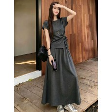 批发时尚减龄套装女2026夏季新款<b class='q'>胖</b>mm<b class='q'>洋气</b>系带短袖上衣半身裙两件套潮