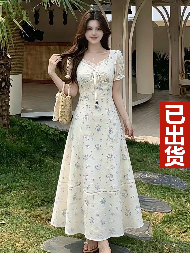 빅 사이즈 달콤함 보라색 꽃무늬 드레스 2026 여름 새로운 프랑스식 지방 mm 슬림해 보이는 반팔 치마 아이들