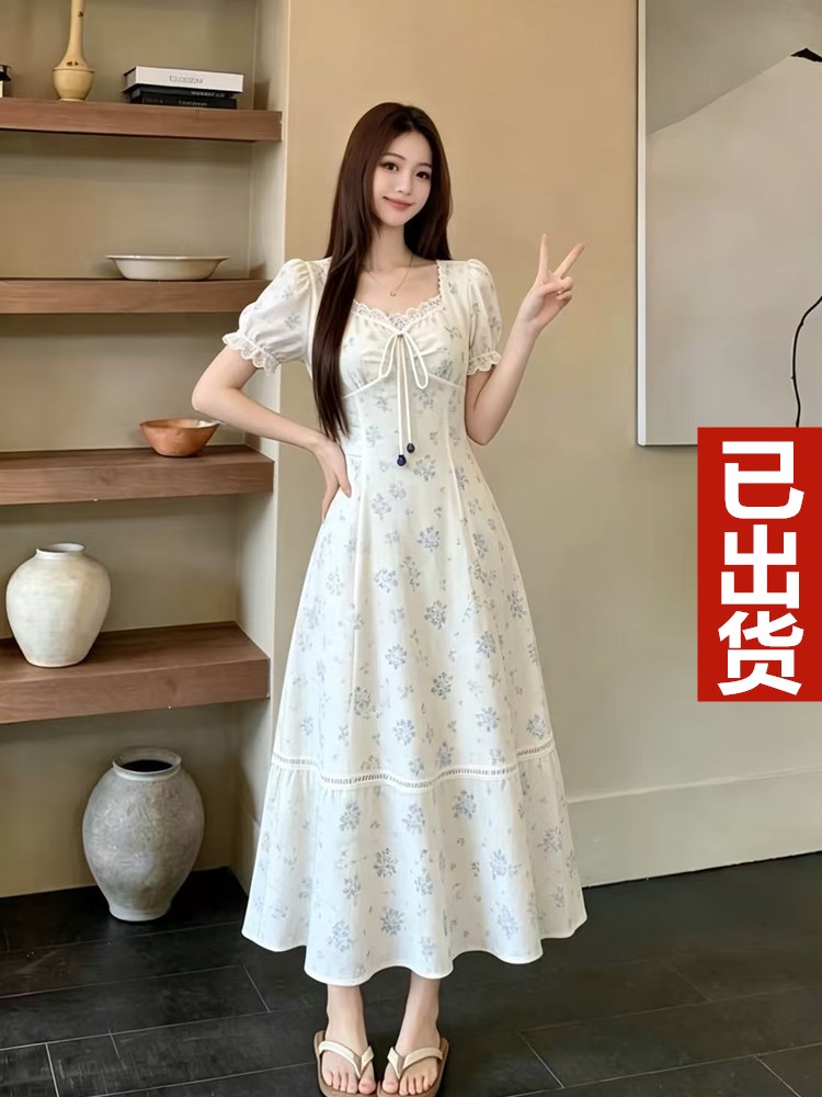 빅 사이즈 달콤함 보라색 꽃무늬 드레스 2026 여름 새로운 프랑스식 지방 mm 슬림해 보이는 반팔 치마 아이들