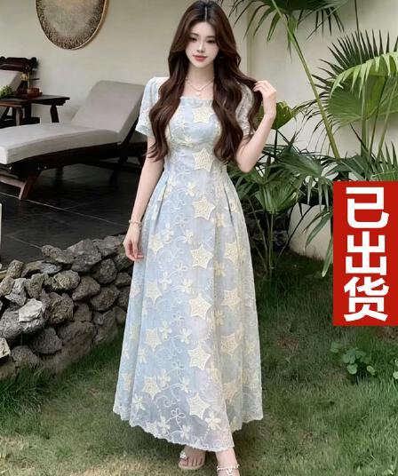 연령 감소 분위기 센스 자수 여성 드레스 여름 2026 새로운 지방 mm 부드러운 바람 차 휴식 슬림해 보이는 길다 치마