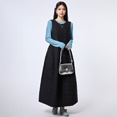 批发新款时尚休闲百搭纯色圆领加厚压格无袖中长款<b class='q'>连衣裙</b>T恤两件套