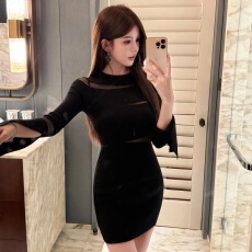 批发FAY极浪漫小众设计感镂空<b class='q'>欧根纱</b>性感针织秋季包臀<b class='q'>连衣裙</b>