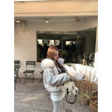 批发林子熙 Pure love Paris 仿水貂毛大狐狸毛领连帽毛毛保暖外套女