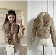 批发Naier正品十三行高品质2025冬季新款小香风羽绒外套高定毛领上衣