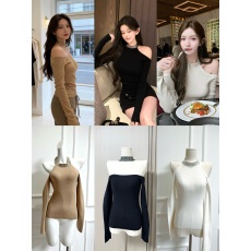 M900性感露肩镶钻挂脖长袖T恤女秋冬辣妹短款修身内搭打底衫上衣