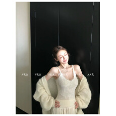 批发Skk Store 托斯卡纳的春 羊驼绵羊毛<b class='q'>马海毛</b>手钩感粗针大<b class='q'>开衫</b>/吊带