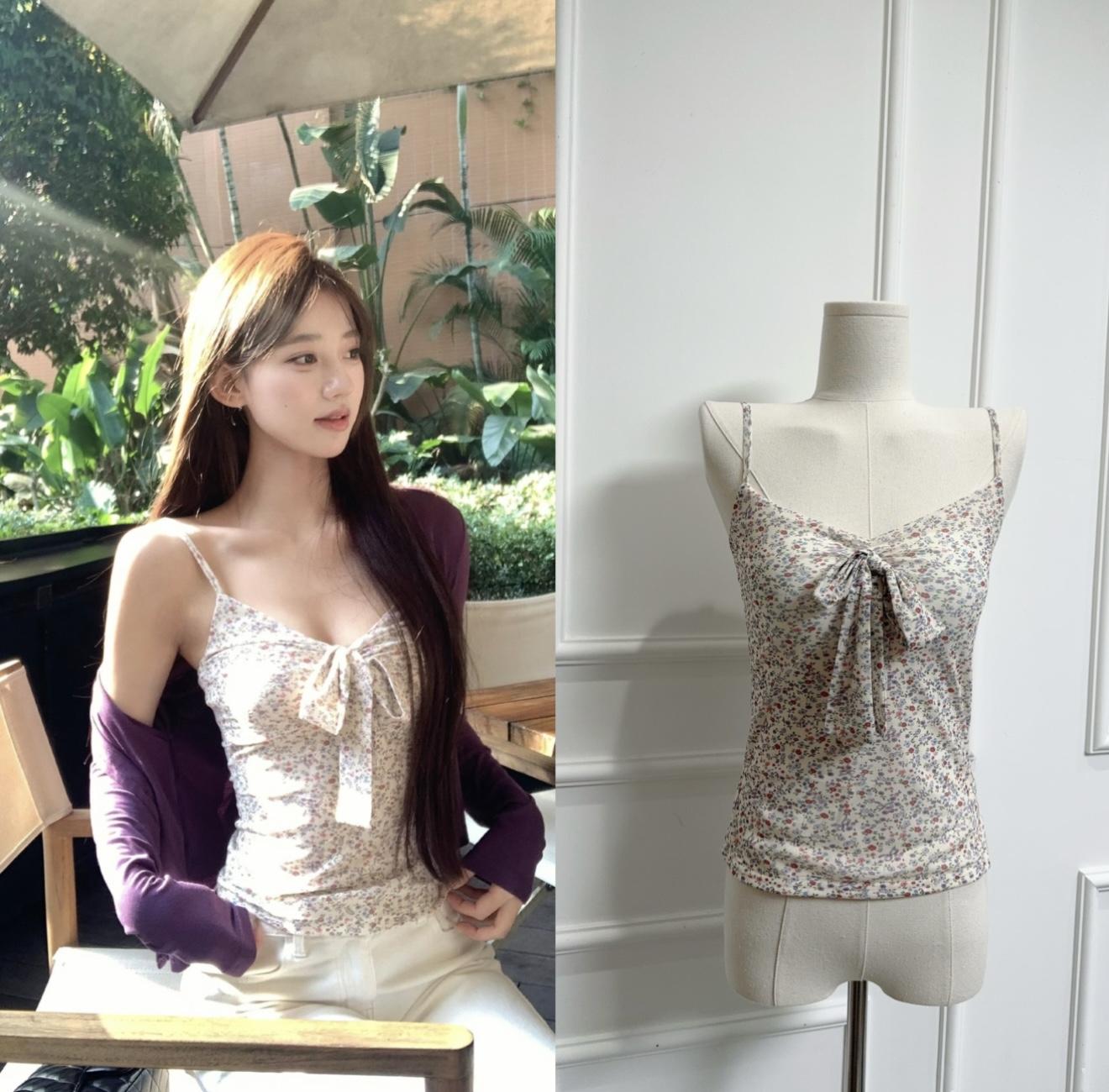7ellingbm 바람 한 부서 꽃무늬 백리스 캐미솔 인사이드 가져 가라. 조기 봄 새로운 민소매 스택 착용 맨위