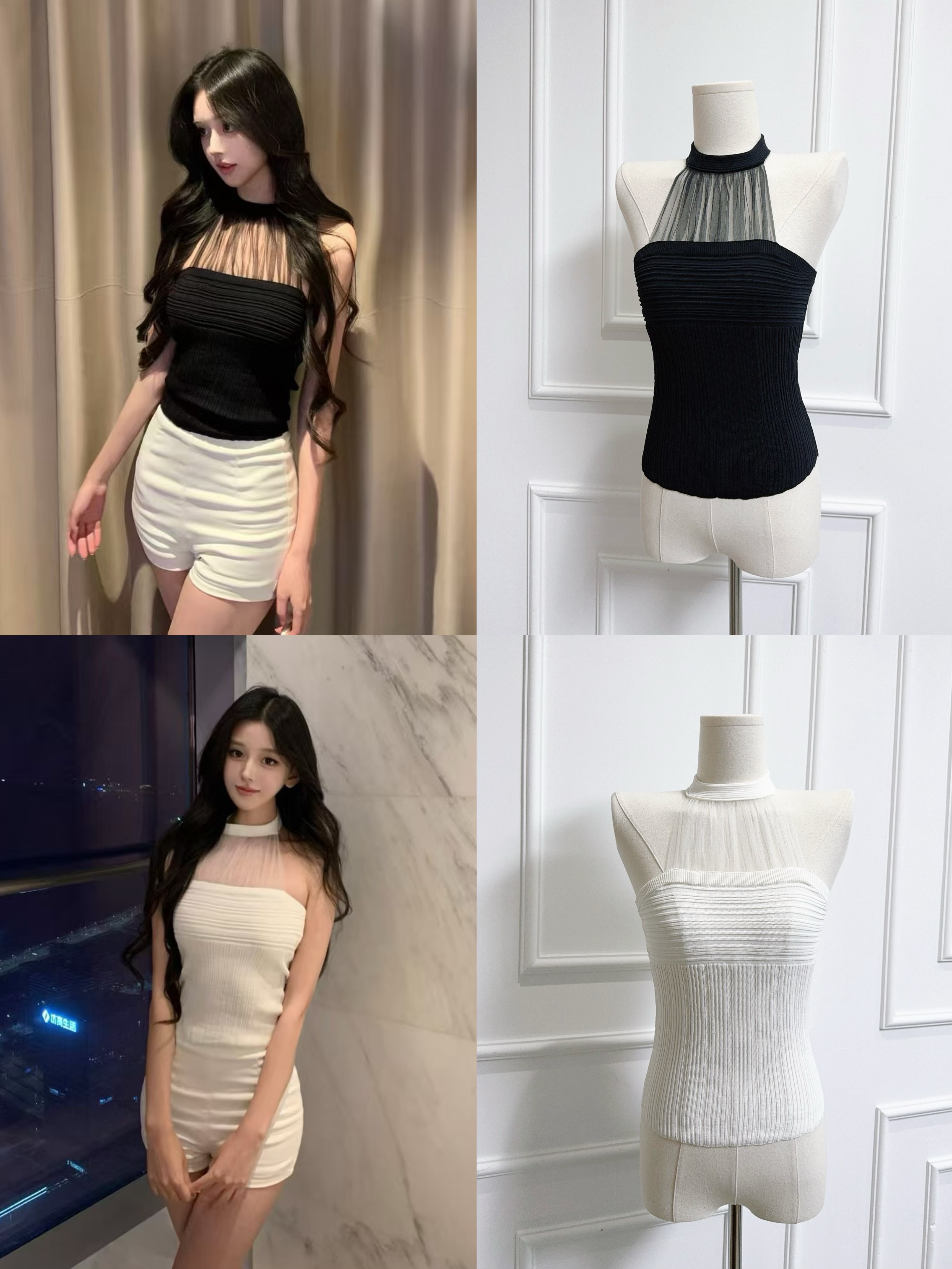 망사 행침 목 캐미솔 여름 외출용 고급 센스 아름다움 뒤로 섹시함 순수한 욕망 달콤한 핫걸 니트 민소매 맨위