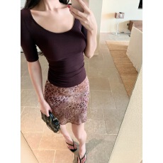 批发Laareetoo 天丝羊毛大U领<b class='q'>中袖</b>T恤女夏季百搭高弹针织上衣修身显瘦