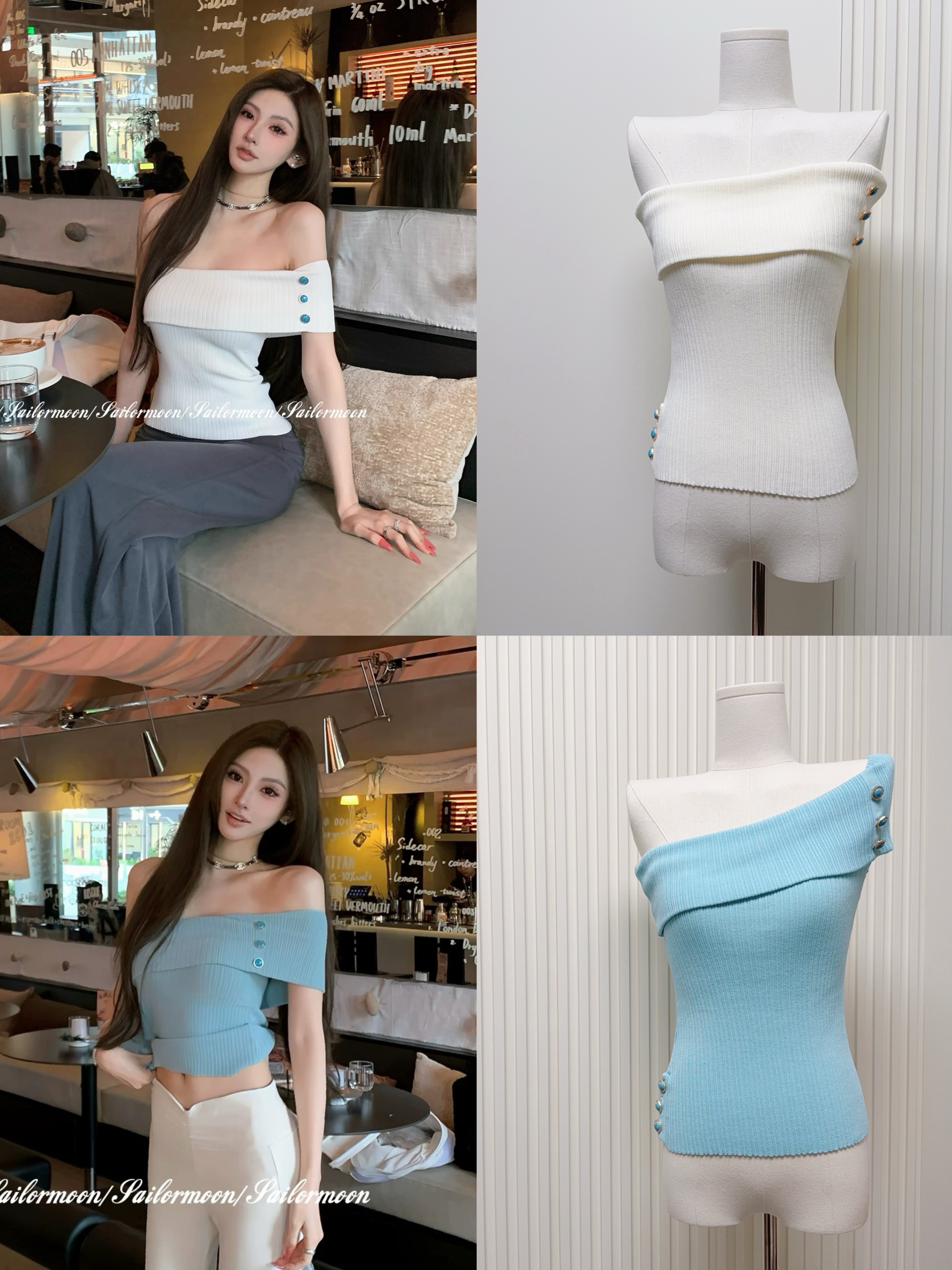 f projectsummer break 보트넥 비스듬한 어깨 몸매 가꾸기 슬림해 보이는 품격 오프숄더 니트 맨위