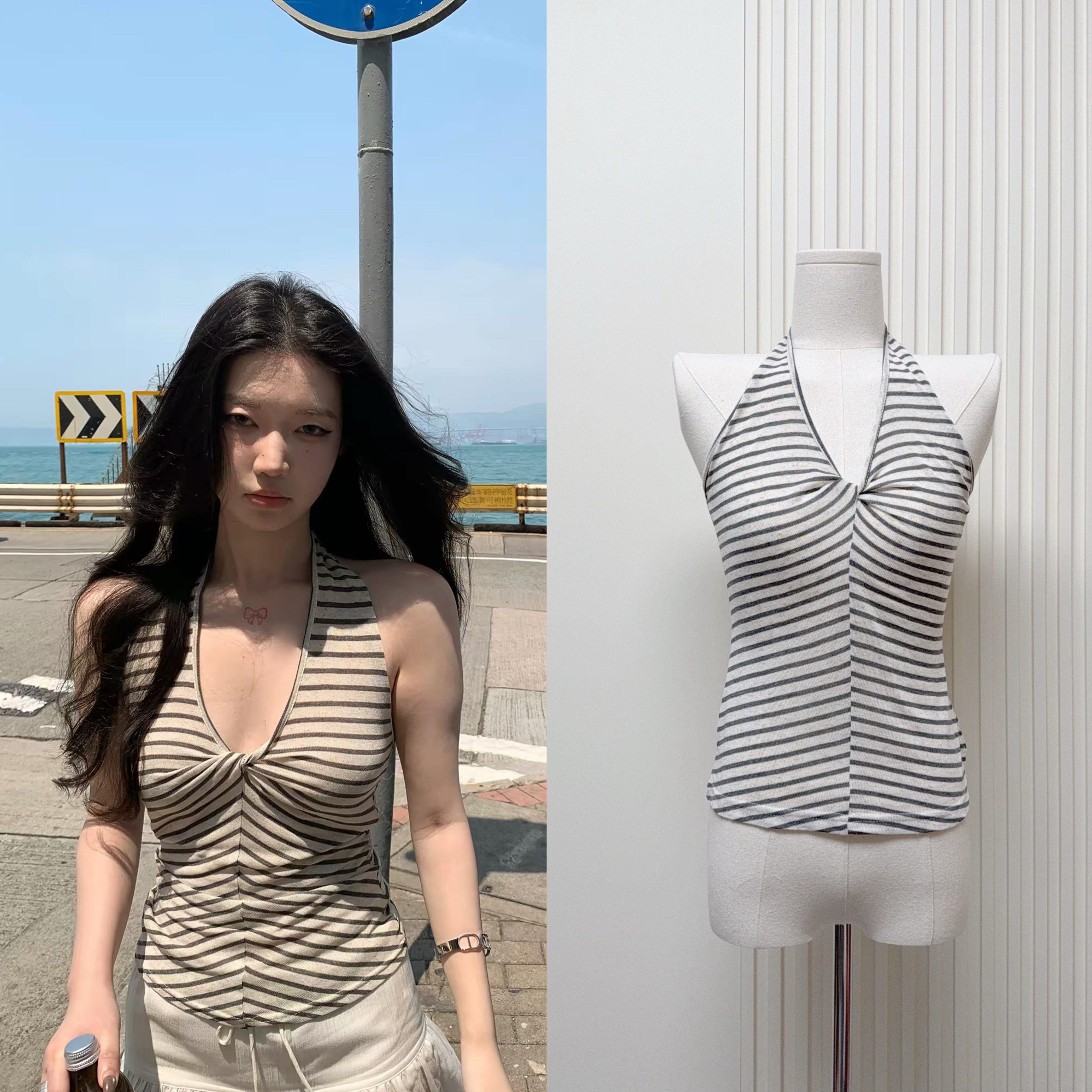 sheepland 느긋한 지혜 부서 주간 실크 아마 비틀림 V넥 행침 목 캐미솔 여름 민소매 맨위