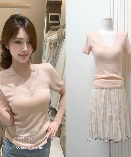 한 부서 부드러운 센스 순수한 욕망 품격 니트 티셔츠 여성 여름 새로운 프로 피부 통기성 품격 다용도 얇은 스타일 맨위