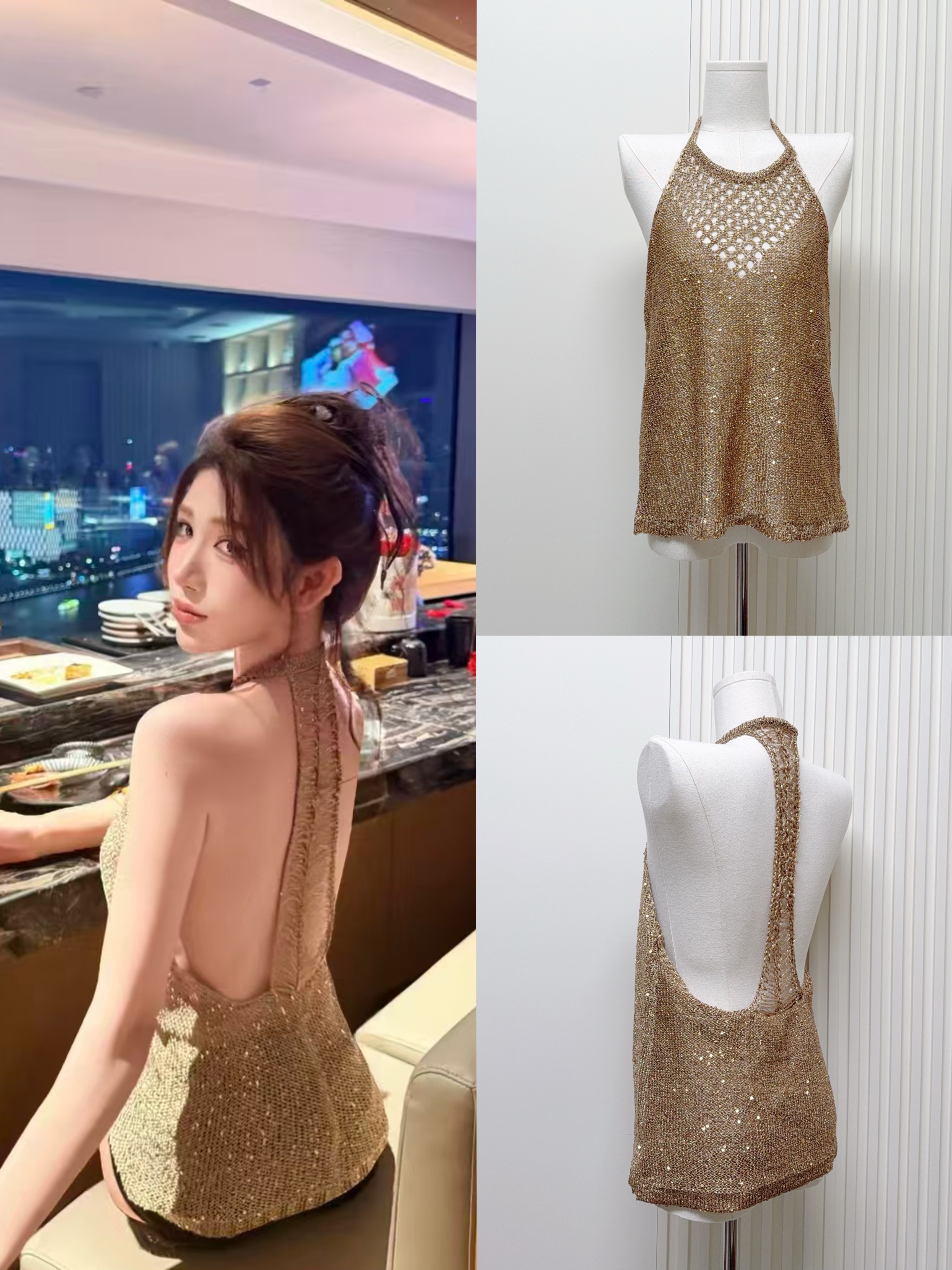 jmc nyx bespoke 작은 대중 디자이너 브랜드 홀로우 아웃 섹시함 오프숄더 행침 목 슬립 금 조끼 여성