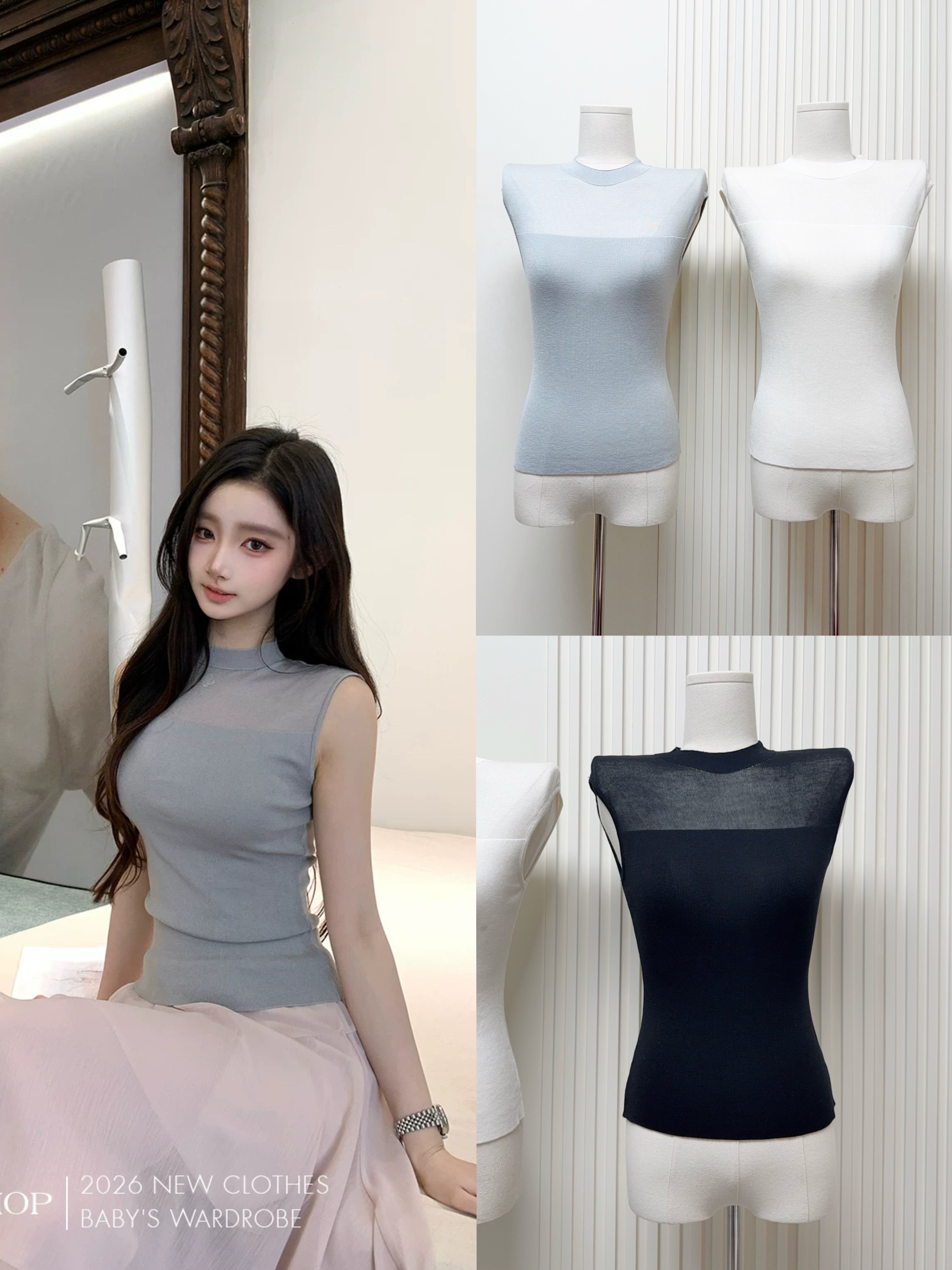 okmashop 빛 연 주형 한 부서 chic 세트 여성 여름 니트 맨위