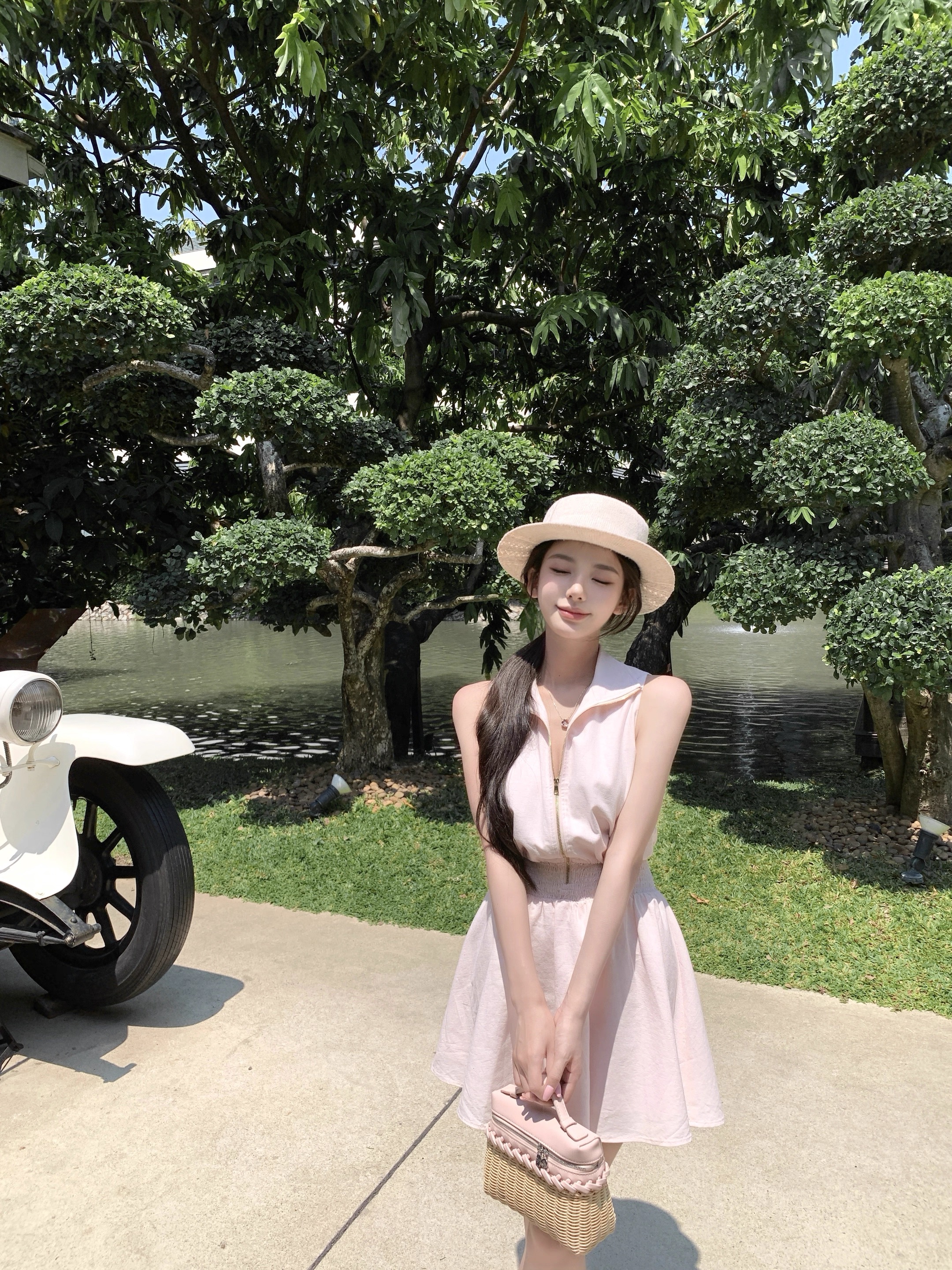 kubiliv1 p 작은 대중 오래된 돈 화이트 폴로 칼라 플리츠 민소매 여성 드레스 허리 수축 슬림해 보이는 A라인 스커트