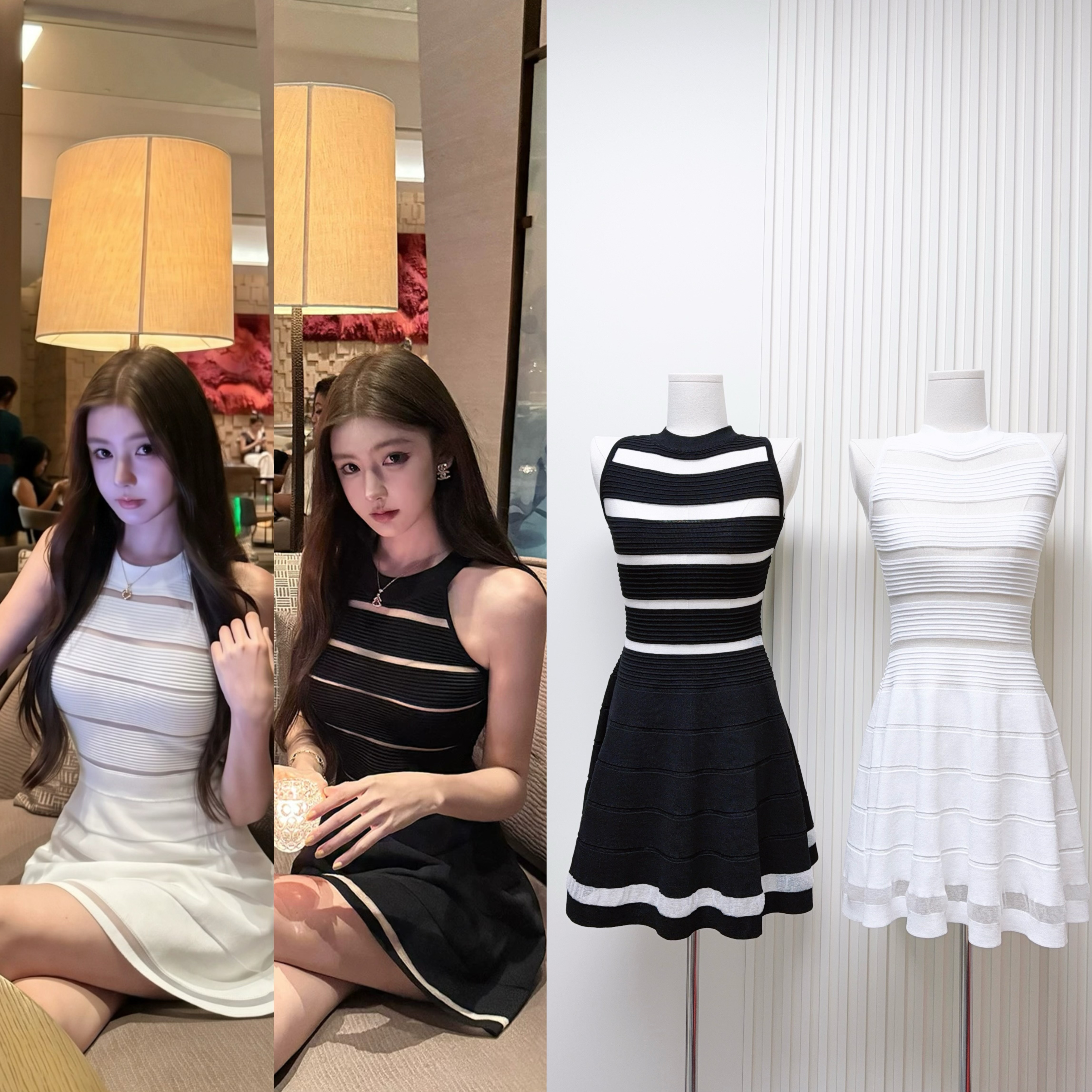 okmashop 장 원 영어 같은 단락 민소매 여성 드레스 여름 고급 센스 품격 홀로우 아웃 허리 수축 치마