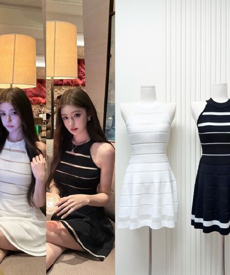 okmashop 장 원 영어 같은 단락 민소매 여성 드레스 여름 고급 센스 품격 홀로우 아웃 허리 수축 치마