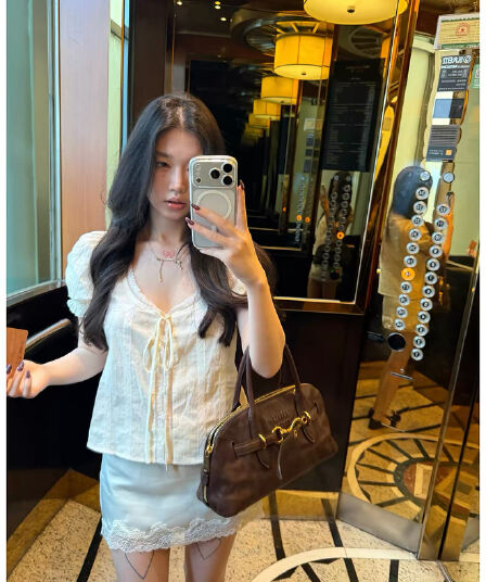 sheepland 부드러운 욕망 끓인 물 레이스 광장 칼라 거품 소매 반팔 여성 셔츠 여름 슬림해 보이는 작은 셔츠 맨위
