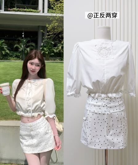 화이트 워터 여성 라운드 골동품 소녀 주간 실크 코튼 버블 여성 셔츠 여름 패치워크 홀로우 아웃 레이스 순수한 욕망 맨위