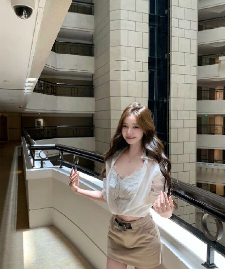 첸 좋은 난 nns 욕망 욕망 끓인 물 라이 경기 서울 아마 페이크 레이어드 레이스 셔츠 캐주얼 와이드 레그 팬츠
