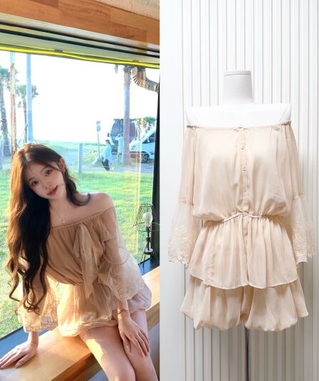 첸 좋은 난 nns 부드러운 안개 빛 언어 Unable 거절 ~ 중 부드러운 센스 레이스 조각 셔츠 랜턴 반바지