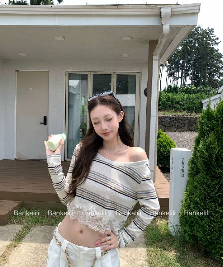 밤나무 코코아 bankelili Jiao 욕망 그리드 새싹 m1u 부서 레이스 조각 긴팔 티셔츠 여성 얇은 스타일 자외선 차단 여성