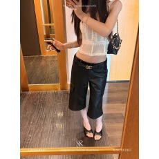 批发SUN11工装皮中裤黑色低腰大口袋工装直筒皮裤女秋季休闲短裤