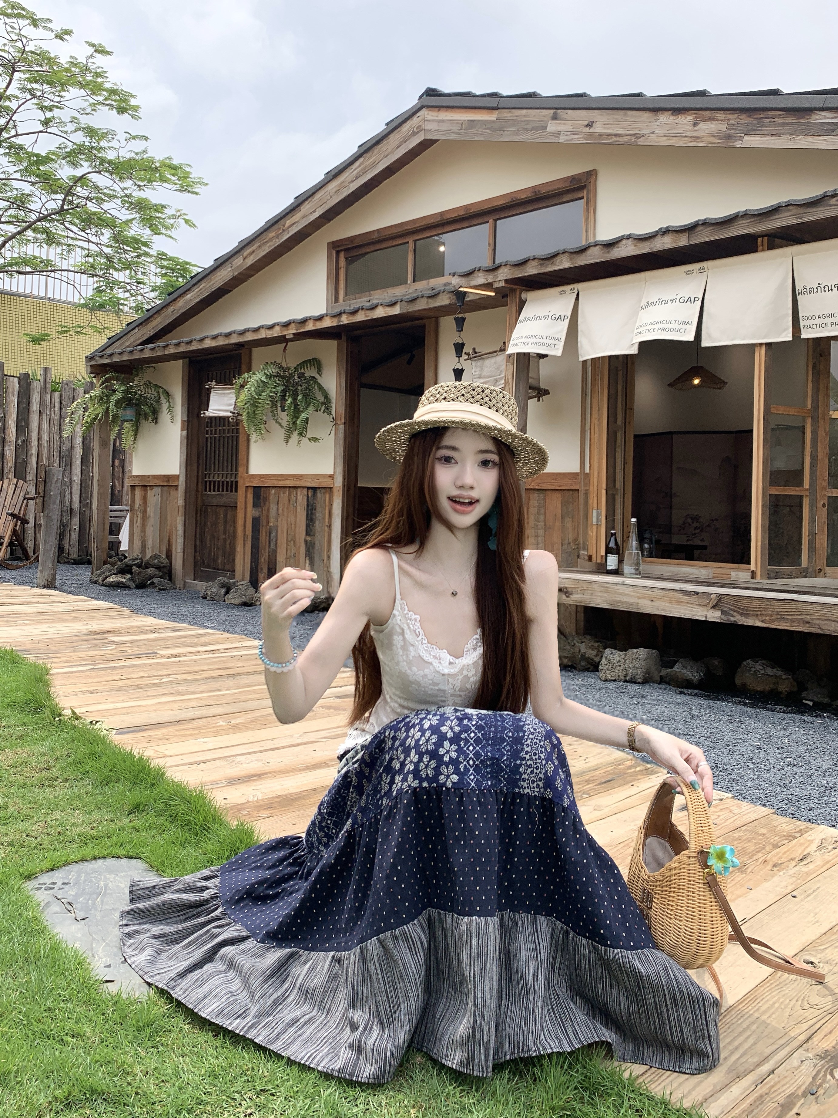 실사 부드러운 바람 싸움 천 프린트 한 마디 반신 스커트 프랑스식 레트로 레이스 조각 불규칙 슬립 여성 셔츠