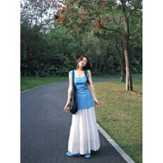 批发实价纯欲方领无袖t恤背心外穿初夏搭配大摆裙<b class='q'>蓬蓬</b>裙显瘦套装