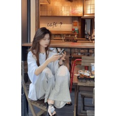 批发实价韩系慵懒风<b class='q'>白色</b>短袖女2026夏季蕾丝拼接休闲裤上衣两件套