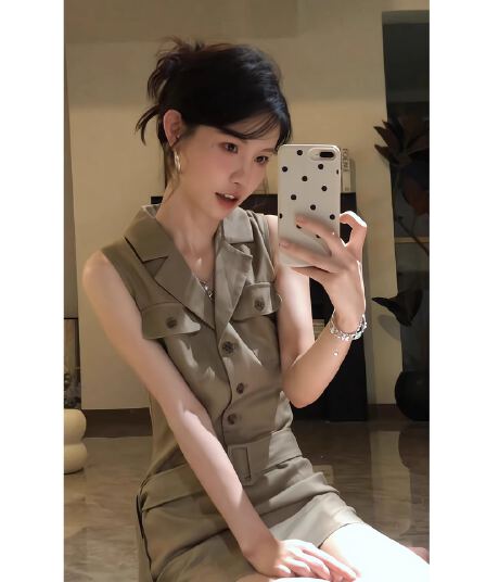 정가 프랑스식 레트로 워크웨어 여성 드레스 여름 허리 수축 디자인 센스 핫걸 몸매 가꾸기 POLO 칼라 치마