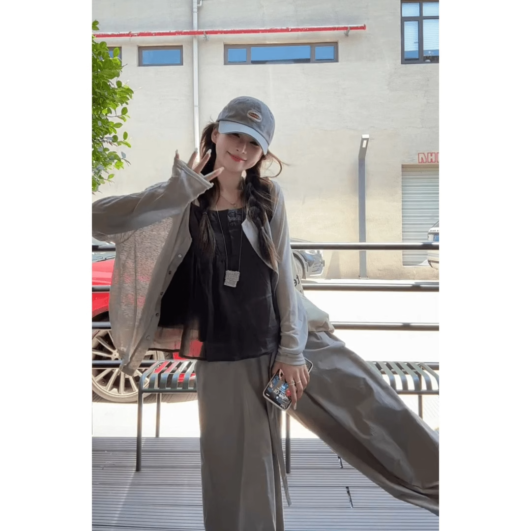 정가 한 부서 여성 여름 고급 센스 캐미솔 외부 가져 가라. 자외선 차단 오픈 가디건 야마모토 캐주얼 바지 3종 세트
