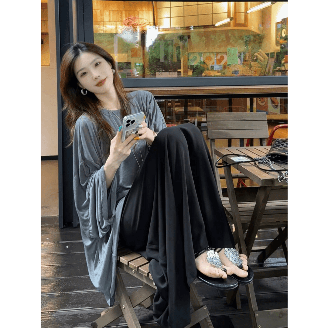 정가 느긋한 느슨함 센스 착용 가져 가라. 전체 집합 빅 사이즈 빨간색 루즈핏 긴팔 자외선 차단 맨위 반신 스커트