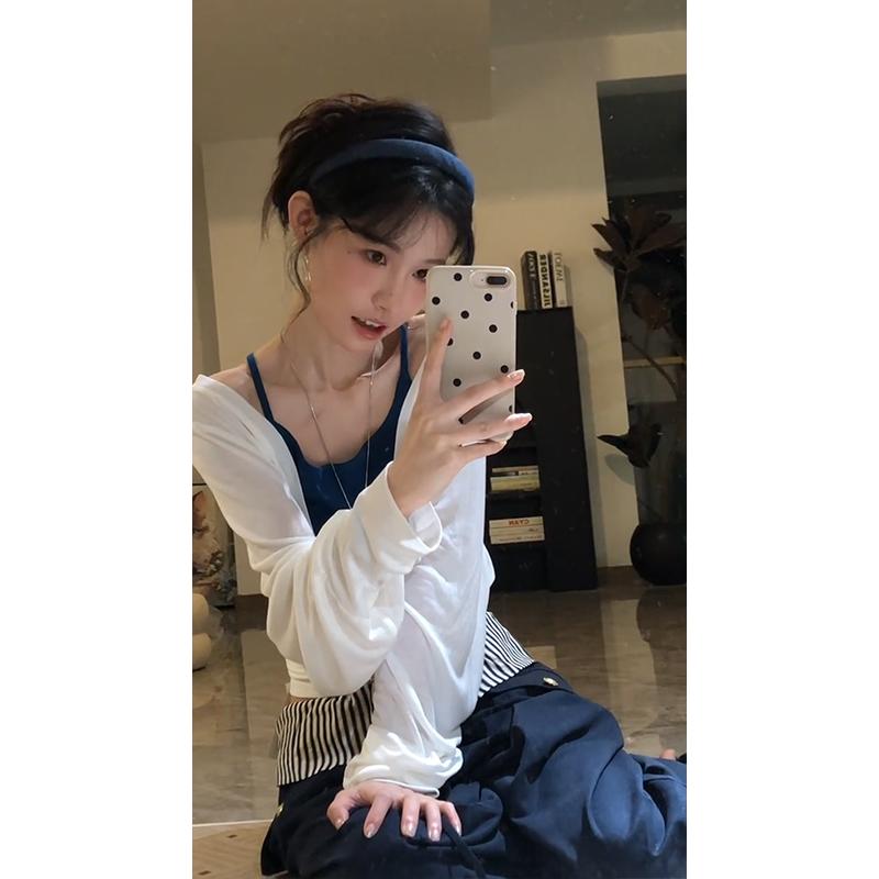 정가 재고 있음 느긋한 바람 민소매 캐미솔 불규칙 블라우스 루즈핏 넓은 다리 캐주얼 바지 순수한 욕망 3종 세트