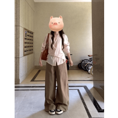 批发实价有货法式小众设计感不规则粉色<b class='q'>衬衫</b>垂感直筒休闲<b class='q'>裤</b>早秋套<b class='q'>装</b>